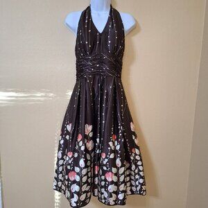 Vintage Jessica Howard Brown Halter Dress Babydoll Coquette Y2K Sz‎ 8